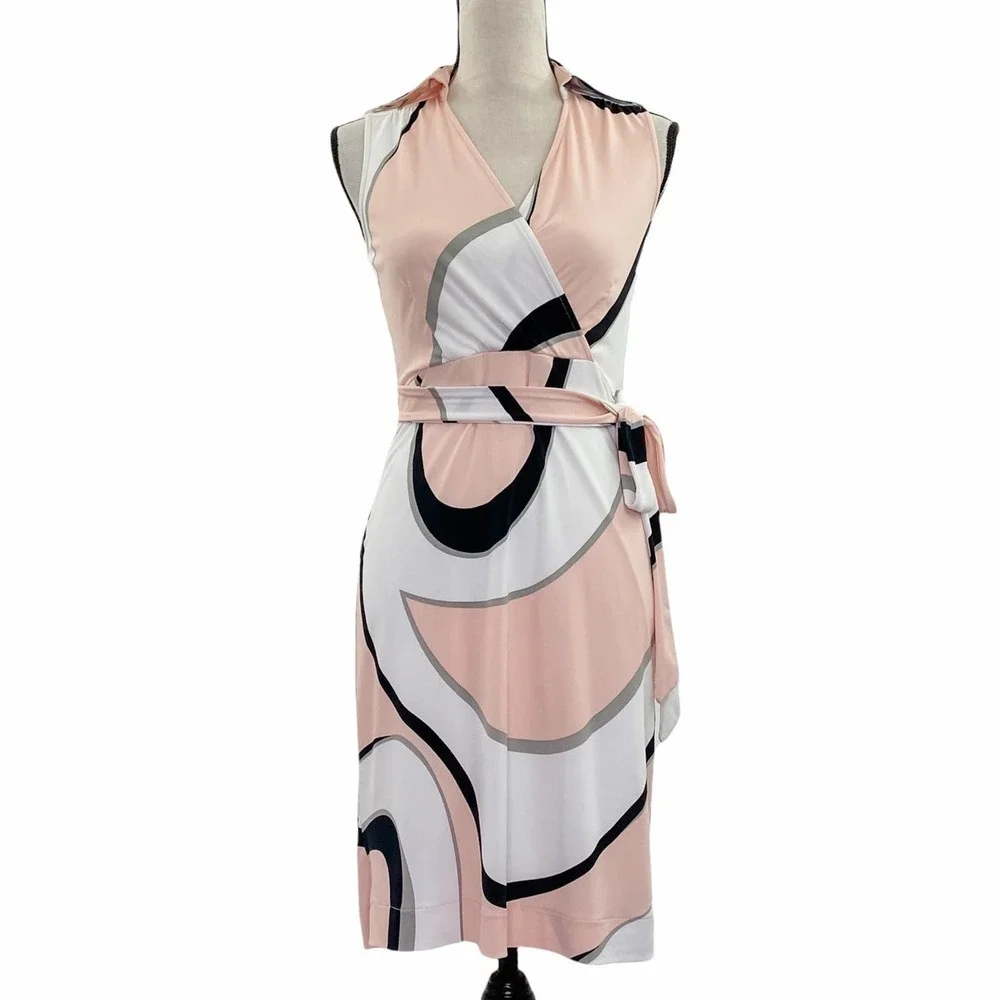 NEW York & Company Pink Abstract Wrap Dress